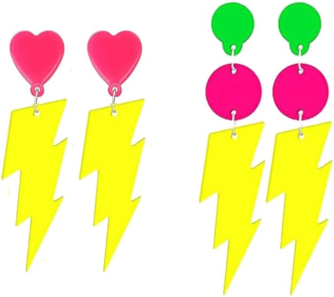 Modpide 80s Neon Earrings Hollow Lightning Bolt Halloween Punk Retro Earrings for Women 80's Party Accessories - Image 1